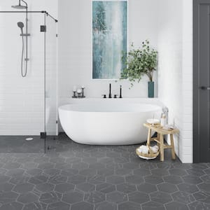 Terra Mia 8.1 in. x 9.25 in. Black Porcelain Matte Hexagon Wall and Floor Tile (9.93 sq. ft./case) 25-Pack