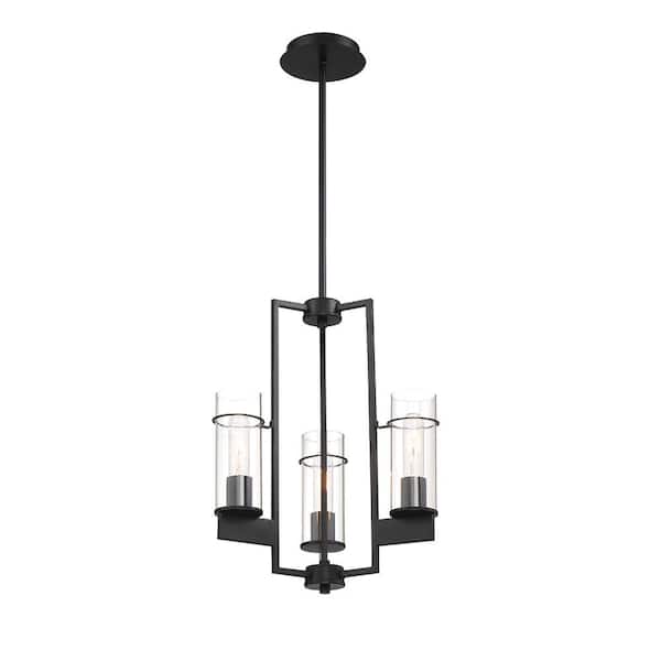Easylite 3-Light Matte Black Pendant with Clear Glass Shades