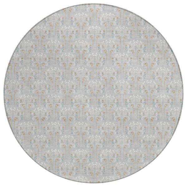 Chantille Machine Washable Indoor/Outdoor Abstract ACN3065 Silver 8 ft. x 8 ft. Round Rug