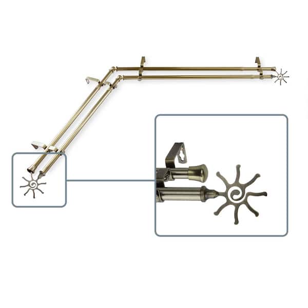 Unbranded 66 in. to 120 in. Adjustable 13/16 in. Corner Window Double Curtain Rod in Antique Brass with Sole Finials