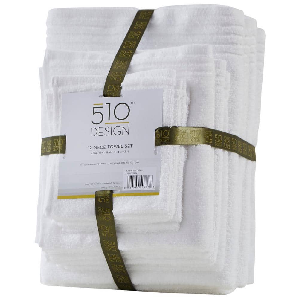 White Cotton Quick-Dry 12-Piece Bath Towel Set