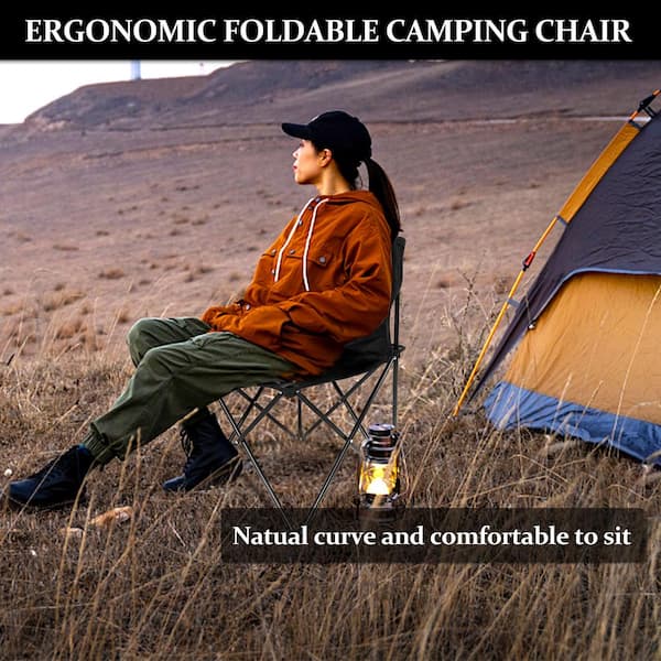 Portable Folding Camping Metal Chair with Carry Bag, Collapsible Anti-Slip Padded Oxford Cloth Stool for Beach