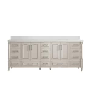 Hudson 84 in. W x 22 in. D x 36 in. H Double Sink Bath Vanity in Fine Grain with 2 in. White Qt. Top