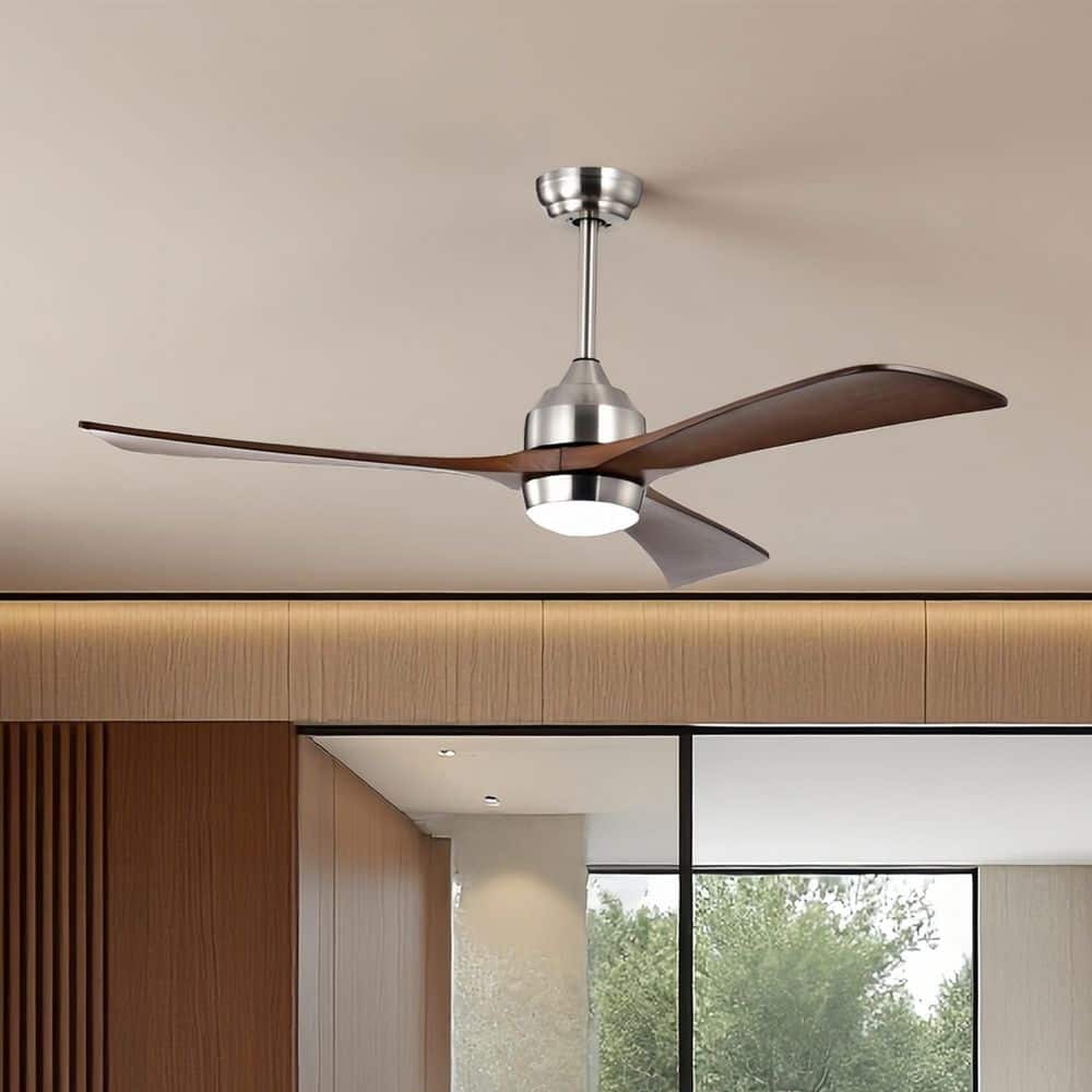 52 in. Integrated LED Indoor Downrod Mount Brushed Nickel/Walnut Standard Ceiling Fan with Light and Remote DC Motor price history on PriceWatchPro