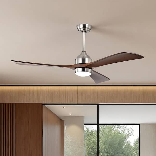 MODERN HABITAT 52 in. Integrated LED Indoor Downrod Mount Brushed Nickel/Walnut Standard Ceiling Fan with Light and Remote DC Motor