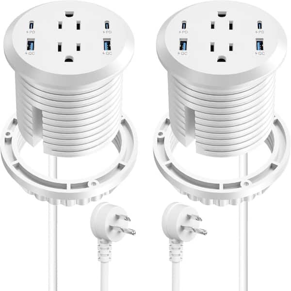 3 inch Desktop Power Grommet USB C,65W Fast Charging Station,Furniture Recessed Power Strip,2 Outlets,4 USB Ports
