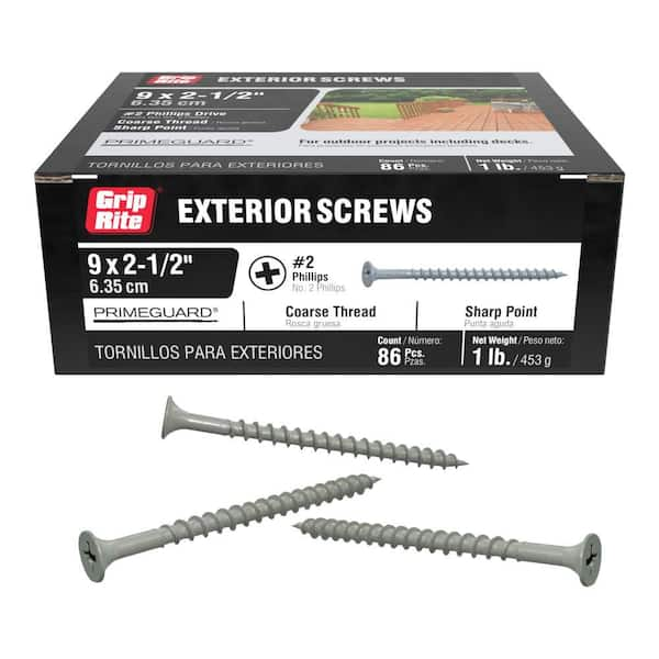 #9 x 2-1/2 in. #2 Phillips Bugle Head Coarse Thread Sharp Point Coated Exterior Screws 1 lb. Box