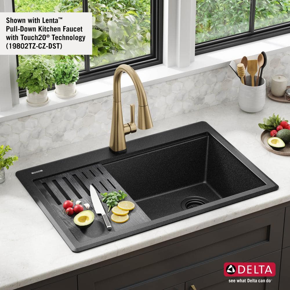 Metallic Black Granite Composite Single Bowl Workstation Sink