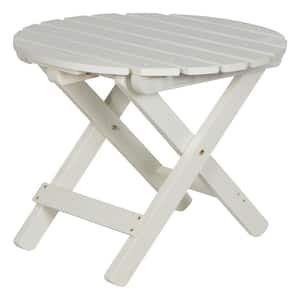 Adirondack Eggshell White Round Wood Outdoor Side Folding Table