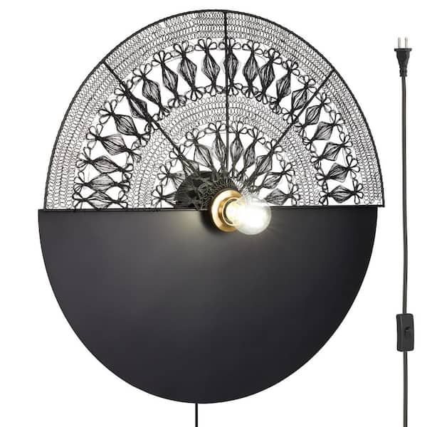 Knox 24 in. 1-Light Painted Black Cylinder Wall Sconce with Black Metal Round Shade