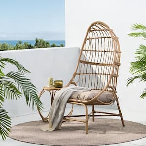 1-Piece Wicker Outdoor Chaise Lounge with Brown Cushion for Porch Patio Lawn Garden