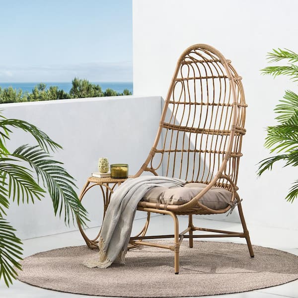 Unbranded 1-Piece Wicker Outdoor Chaise Lounge with Brown Cushion for Porch Patio Lawn Garden
