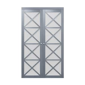 48 in. x 78.62 in. Full Lite Frosted Glass Solid MDF Core in Graphite Grey Crochet MDF Interior Closet Pivot Door