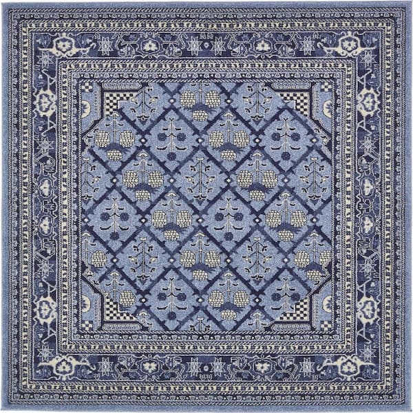 Unique Loom La Jolla Trellis Blue 6' 0 x 6' 0 Square Rug