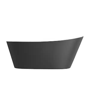 67 in. x 29.5 in. Acrylic Free Standing Flat Bottom Bathtub Oval Freestanding Soaking Bathtub with Left Drain in Gray