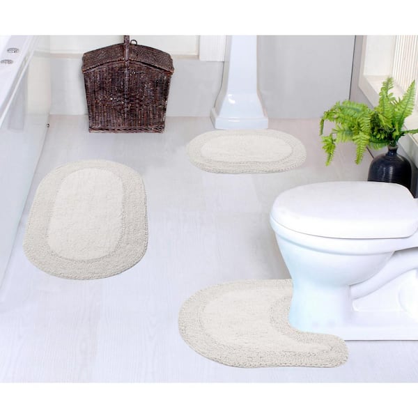 HOME WEAVERS INC Double Ruffle Off White Cotton 4-Piece Bath Rug