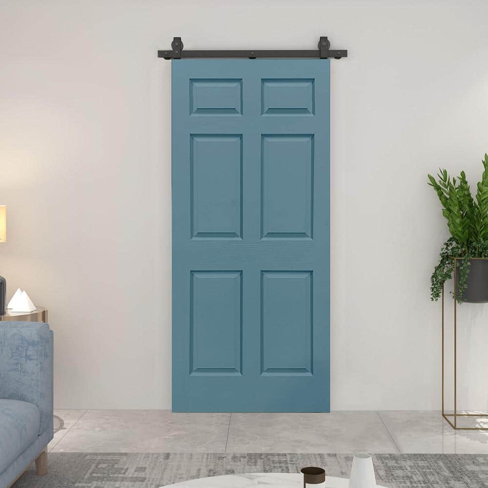 Dignity Blue MDF Bi-Fold Barn Door with Black Hardware, 30" x 80"