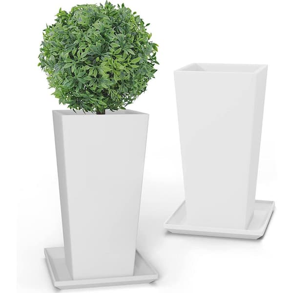Cubilan Set of 2 Tall Outdoor Planters 24 in. L Planters for Indoor Outdoor Plants, Tapered Square Flower Pots