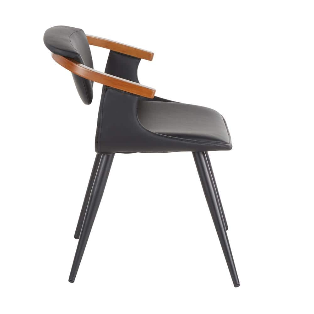 High-Back Oracle Side Chair in Black Faux Leather and Walnut