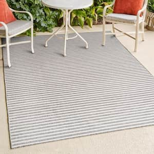 Aarhus High-Low Minimalist Scandi Striped Gray/Ivory 8 ft. x 10 ft. Indoor/Outdoor Area Rug