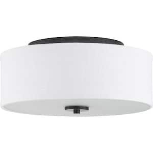Inspire Collection 13 in. 2-Light Graphite Transitional Kitchen Ceiling Light Drum Flush Mount