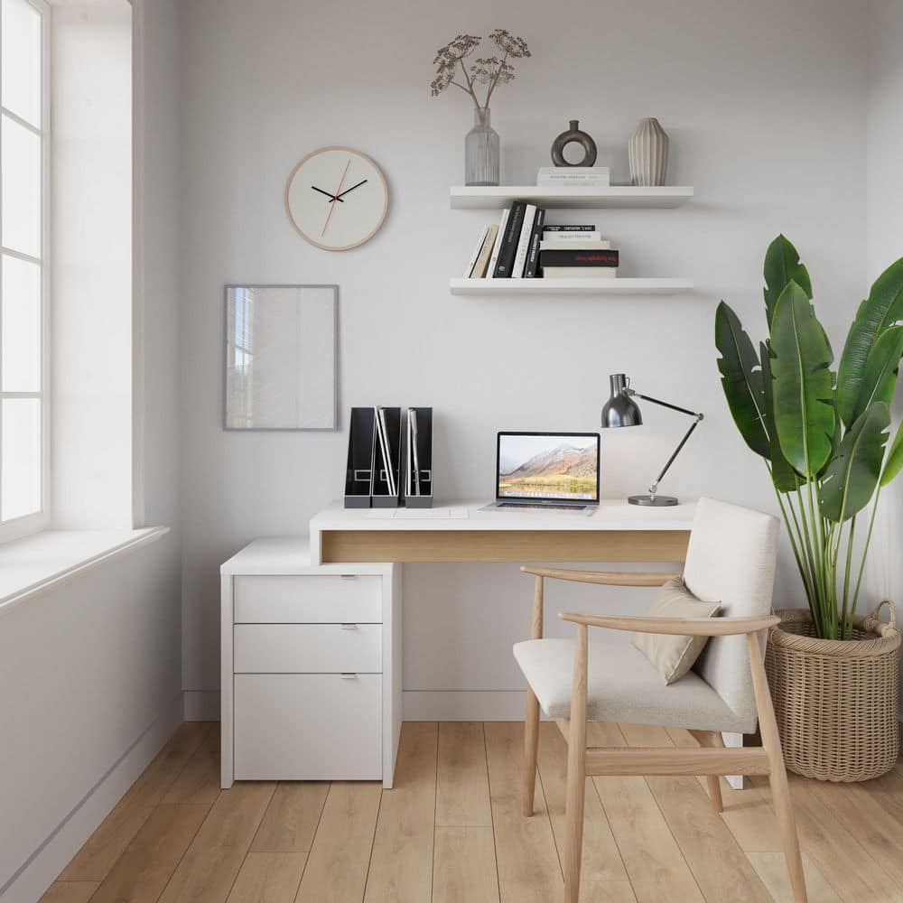 Nexera Chrono White and Natural Maple Reversible Desk Panel 211339