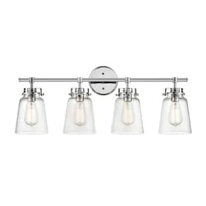 Amberose 31.25 in. 4-Light Chrome Vanity Light with Hammered Glass