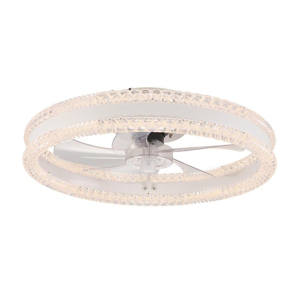 20 in. W Indoor White Ceiling Fan with Light and Remote Control and Light-LED Crystal Flush Mount Fan Lamp