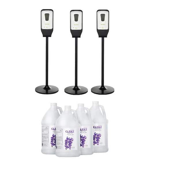Alpine Industries 40 oz. Automatic Wall Mount 3-Piece Sanitizer Dispenser with Floor Stand and Case of 1 Gal. Gel Sanitizer