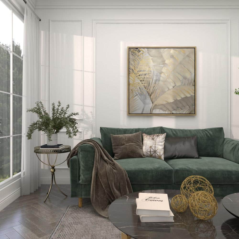 Gold and Gray Palm Leaf Framed Canvas Wall Art, 40" x 40"