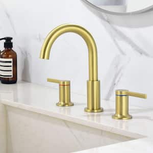 8 in. Widespread Double Handle Bathroom Faucet Brass 3 Hole Sink Laundry Taps in Brushed Gold