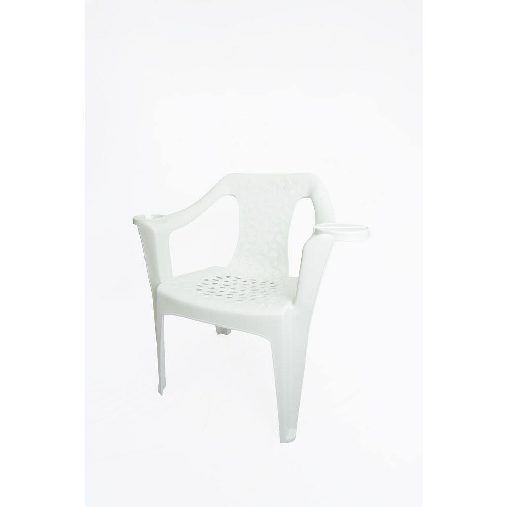 White Plastic Lawn Chair with Cup, Plate and Phone Holder(20-Pack)