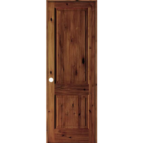 Krosswood Doors 32 in. x 96 in. Rustic Knotty Alder 2 Panel Right Hand Red Chestnut Stain Wood Single Prehung Interior Door w/Square Top