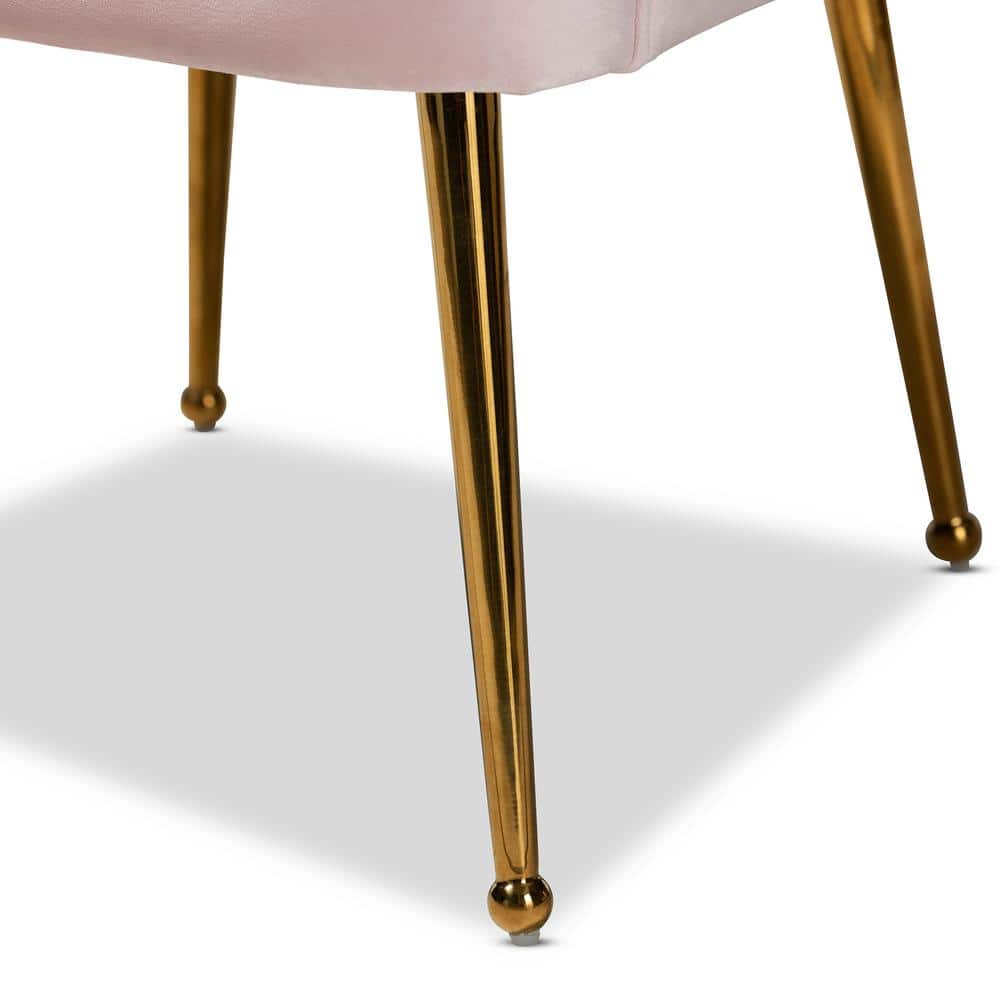 Luxurious Light Pink Velvet & Gold Seashell Accent Chair