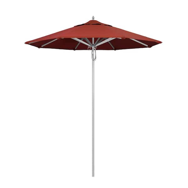 California Umbrella 7.5 ft. Silver Aluminum Commercial Market Patio Umbrella with Pulley Lift in Terracotta Sunbrella