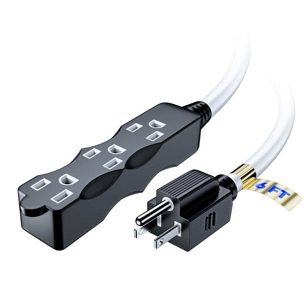 6 ft. 16 / 3 Light Duty Indoor I-Shaped Extension Cord, 3-Outlet, 13 Amps, Black with White Indicators