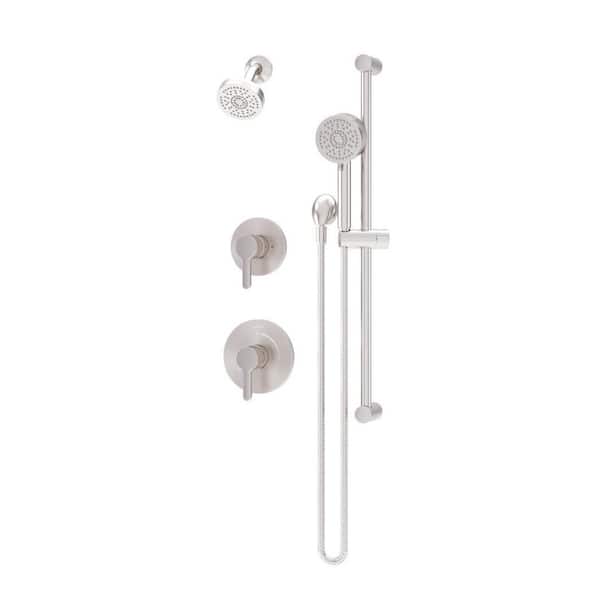 Solarity HydroMersion Wall Mount Double Handle Shower Trim Kit with Hand Spray in Satin Nickel-1.5 GPM