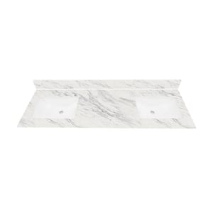 61 in. W x 22 in. Vanity Top in Calcutta Blanc with Double White Sinks and 4 in. Faucet Spread
