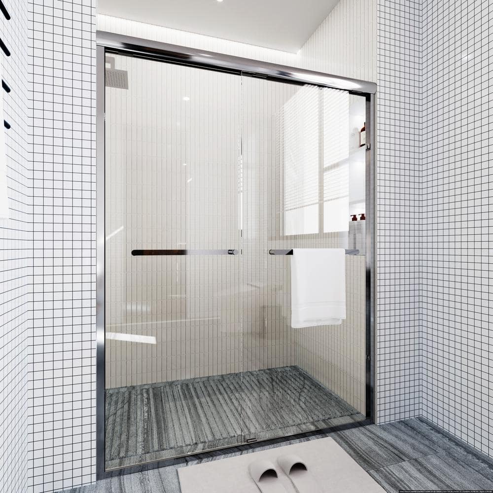 Chrome Double-Sliding Shower Door with Clear Glass Panels