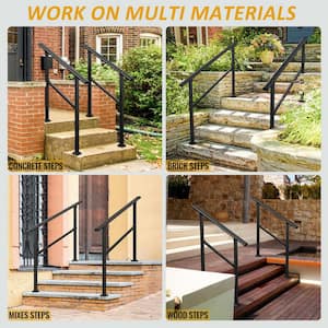 36 in. H x 26.5 in. W Black Wrought Iron Stair Railing Kit Handrails for Outdoor Steps Fit 1 or 2 Steps