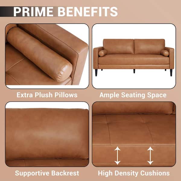 HOMESTOCK 74.5 in. W Rectangle Arm Leather Straight Leather HOMESTOCK 74.5 in. W Rectangle Arm Leather Straight Leather