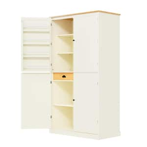 Cream MDF Wood 39.8 in. W Freestanding Kitchen Island Kitchen Pantry Large Cupboard Storage Cabinet with 2-Drawers