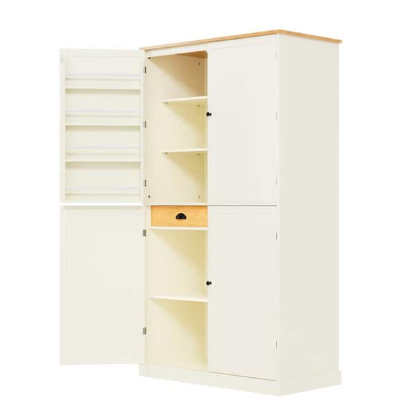 Unbranded Cream MDF Wood 39.8 in. W Freestanding Kitchen Island Kitchen Pantry Large Cupboard Storage Cabinet with 2-Drawers
