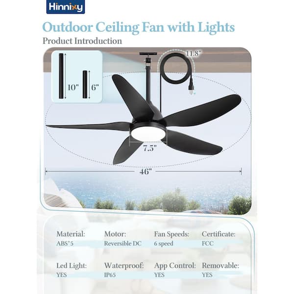 HINNIXY 46 in. Outdoor Black Wet Rated Plug-in Fandelier Ceiling