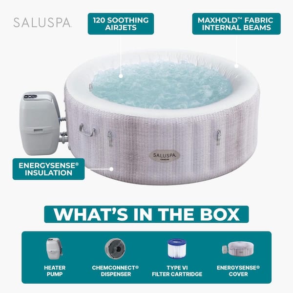 SaluSpa Cancun 2-Person 120 Jet 120V Inflatable Hot Tub with AirJets, Energy-Efficient Round Spa