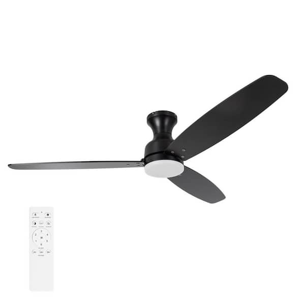 Squire 52 in. Indoor Matte Black Ceiling Fan with White Color Changing Integrated LED Remote Included