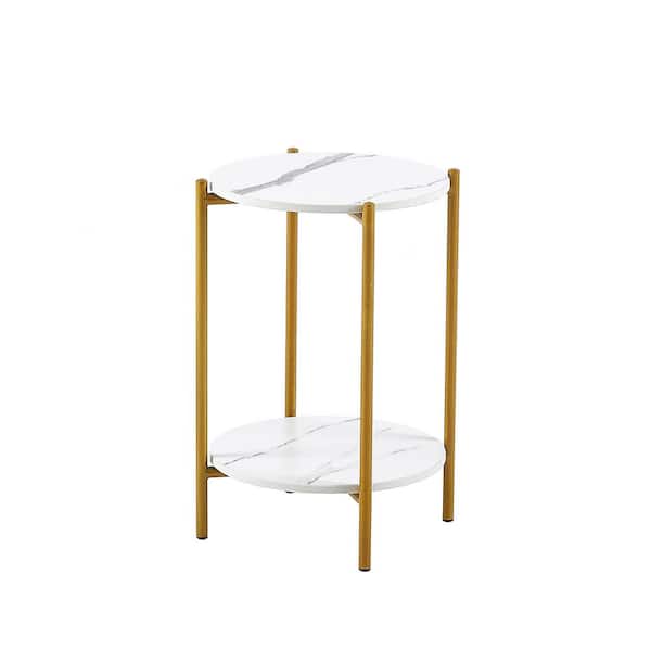 Sudzendf White Metal Round Outdoor Side Table 1-Piece