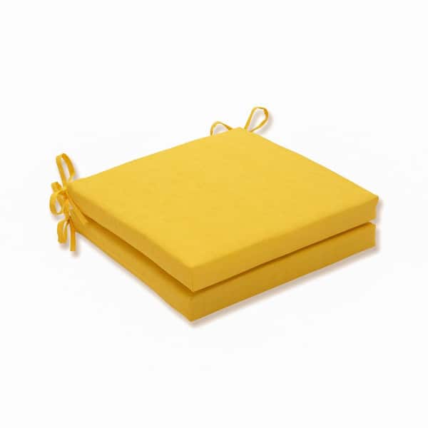 Pillow Perfect Solid 20 in. x 20 in. Outdoor Dining Chair Cushion in Yellow (Set of 2)