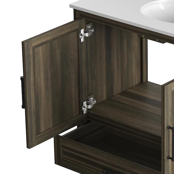 36 in. W x 20 in. D x 37.88 in. H Freestanding Single Sink Bath Vanity with White Stone Top in Canyon Lake Pine