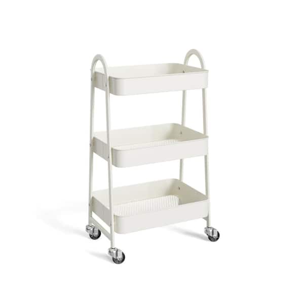 17.4 in. W 3-Shelf White Metal Kitchen Cart with Locking Wheels